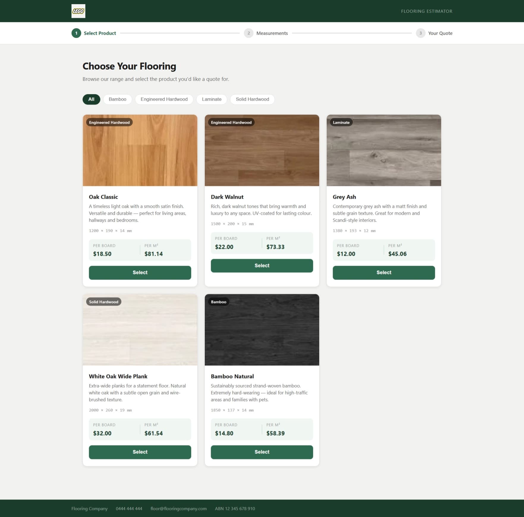 Flooring Price Estimator – product selection